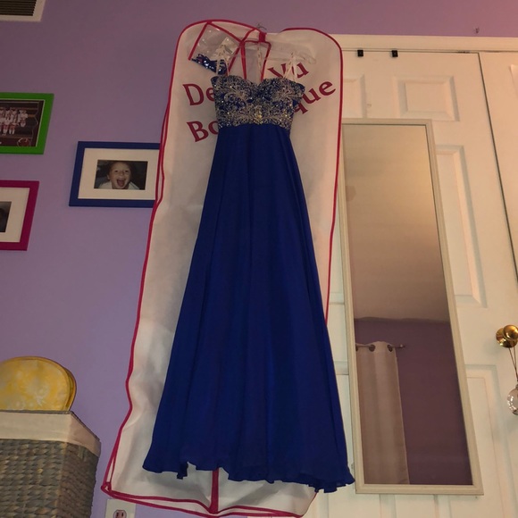 Strapless Royal Blue Beaded Prom Dress. - Picture 2 of 3